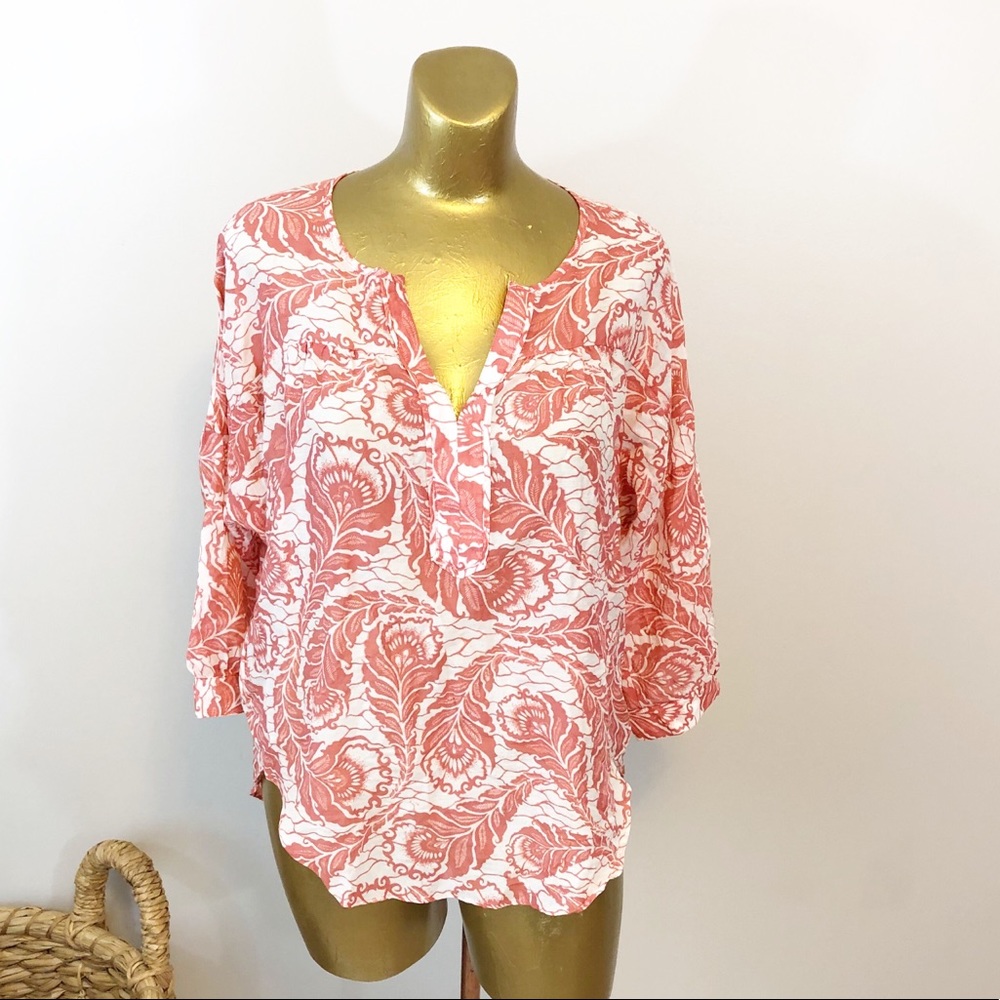 🔴 Ann Taylor Loft Print Blouse Dress Shirt Top M